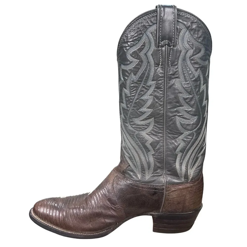 Vintage Justin Men's Brown Teju Lizard Skin Cowboy Boots Size 9.5 D